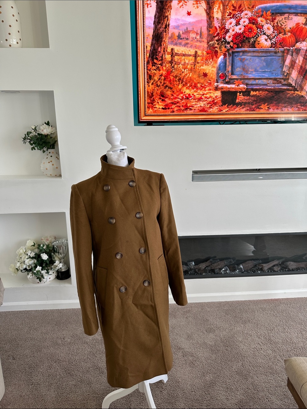 Zara Double-Breasted Brown Pea Coat
